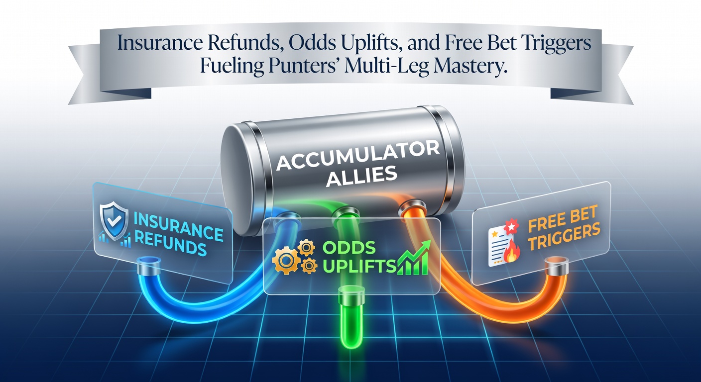 Punters analyzing multi-leg accumulator bets on screens filled with odds and promotions from bookmakers