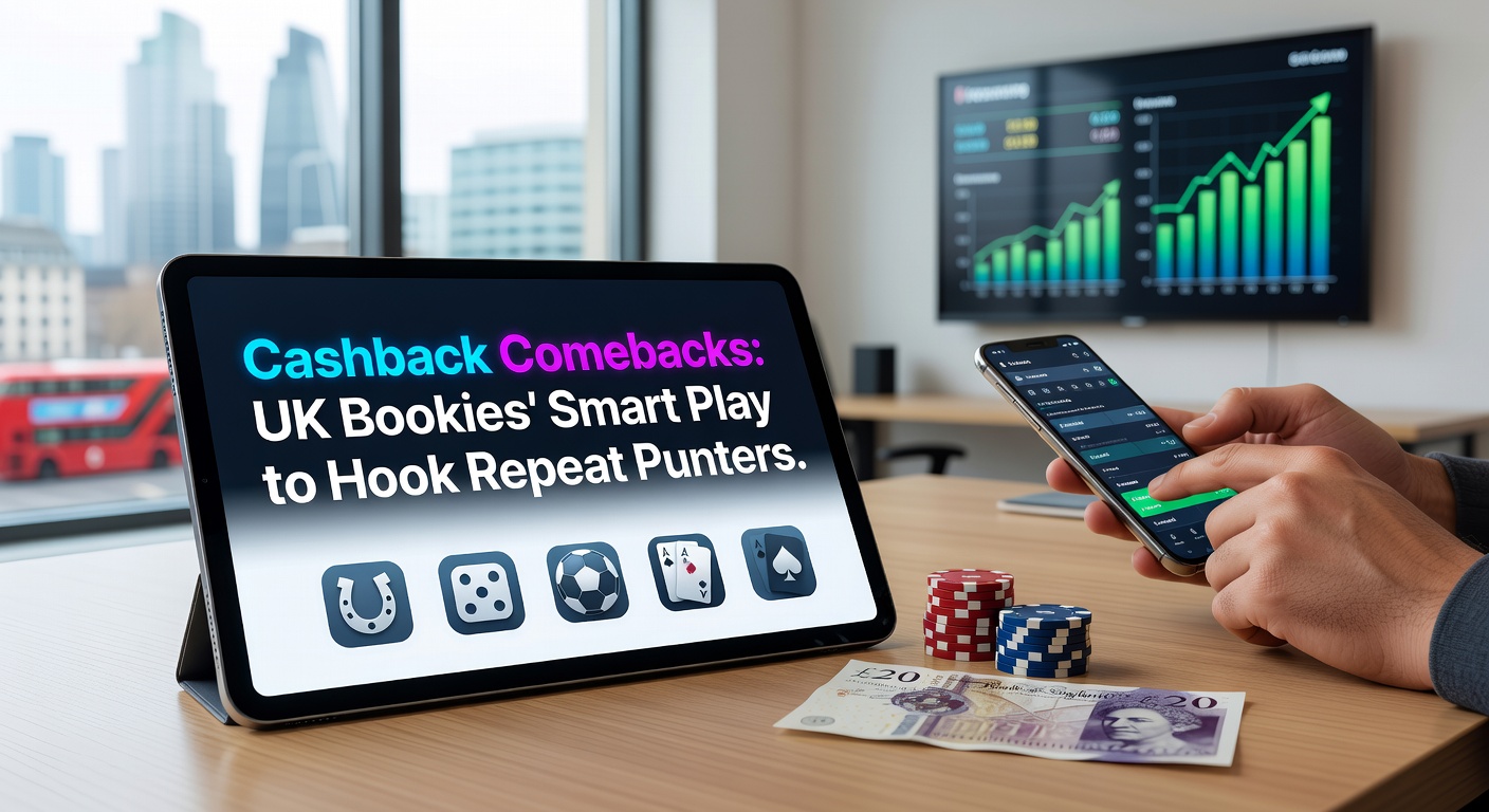 UK punters checking cashback offers on mobile betting apps during a football match, highlighting retention strategies