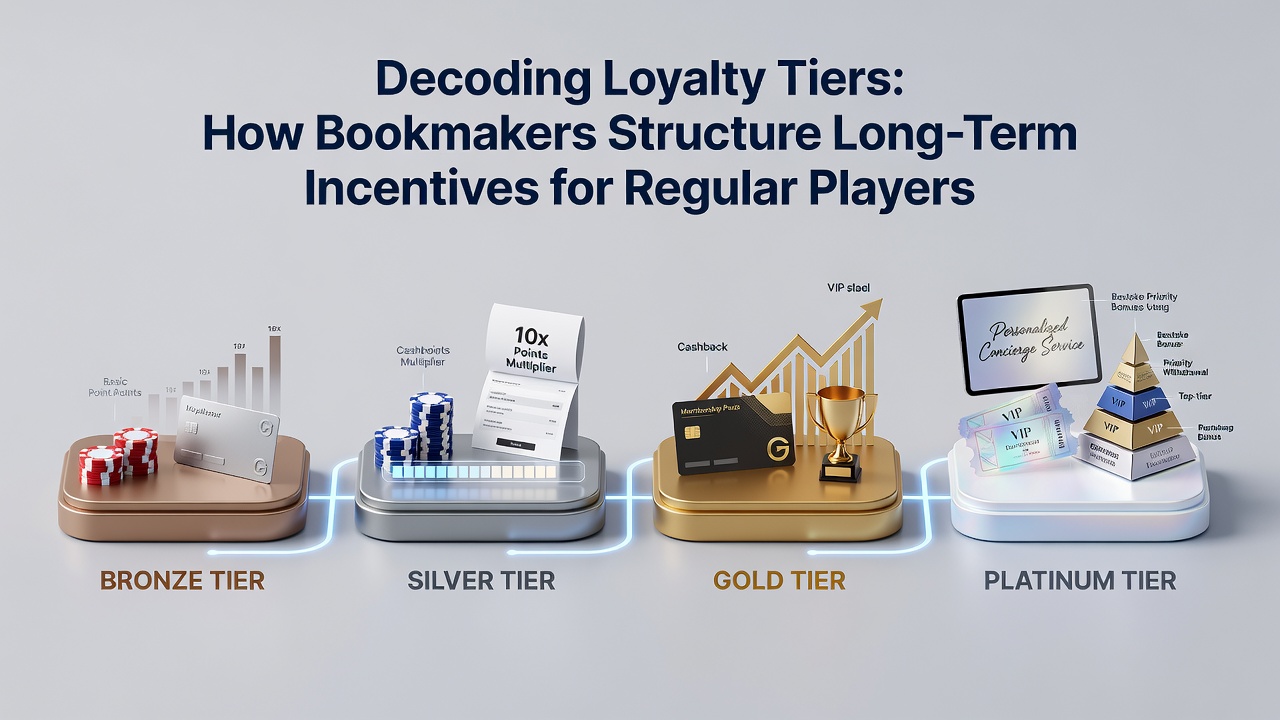 Bookmaker loyalty tier diagram showing bronze silver gold platinum levels with associated rewards