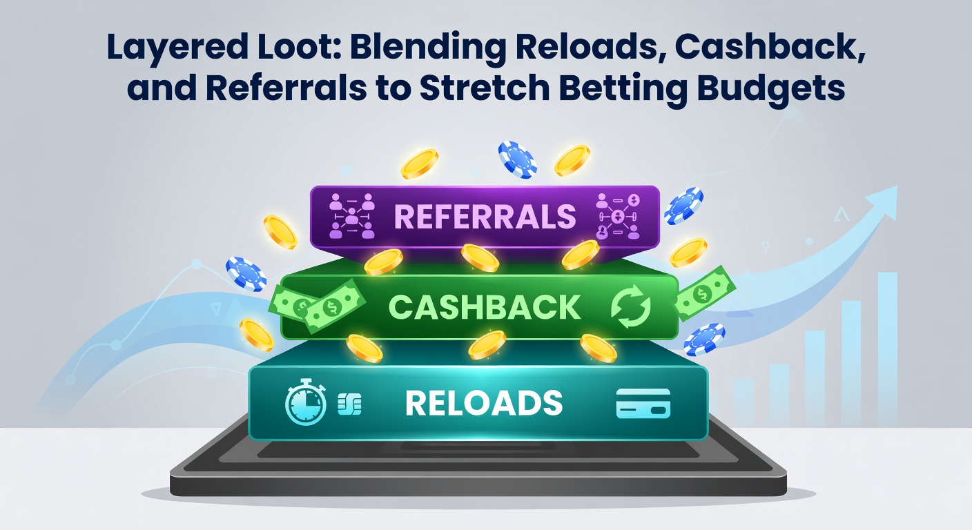 Graphic showing interconnected icons of reload deposits, cashback rebates, and referral invites building a pyramid of extended betting value