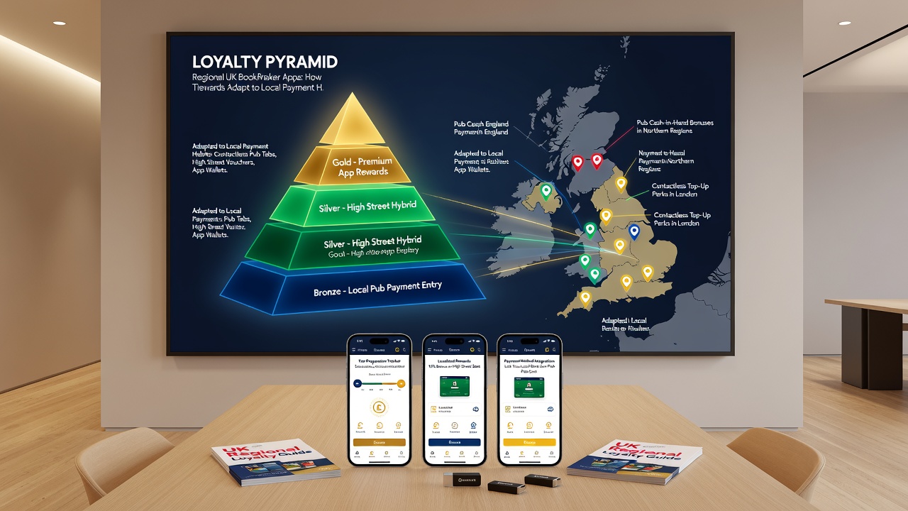 Regional UK map overlay on betting app loyalty dashboard illustrating payment method adaptations