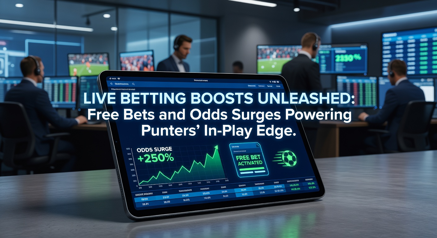 Dynamic in-play betting interface showing live odds fluctuations and promotional boosts during a football match