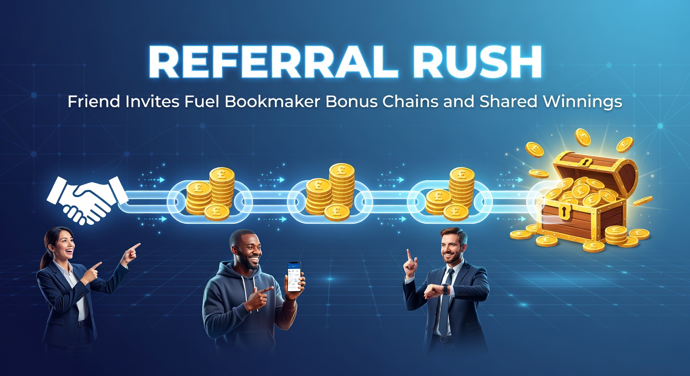 Group of friends on mobile phones exchanging bookmaker referral codes amid a lively sports betting scene
