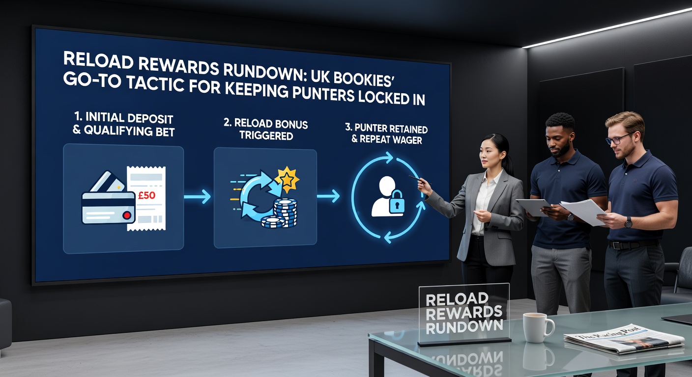 Screenshot of a UK bookie's reload promotion page displaying 50% deposit match up to £50, with terms and football betting odds in the background