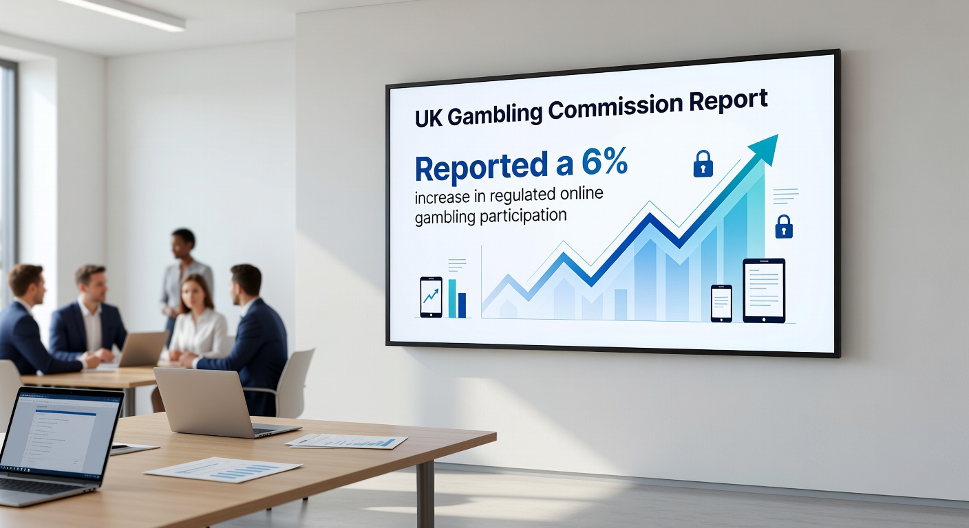 Close-up of a smartphone displaying an online gambling app interface with rising charts and virtual slot reels spinning, symbolizing the remote sector's dominance