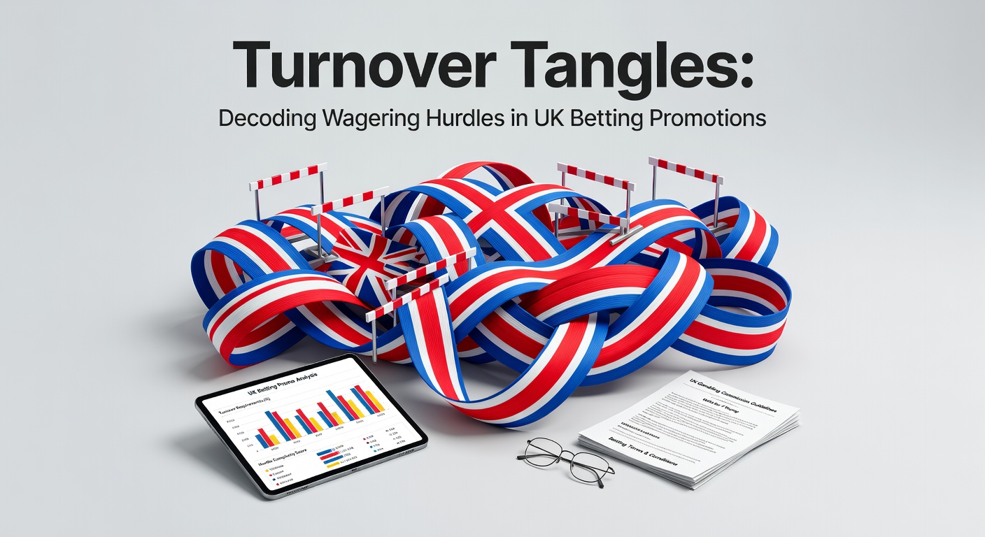 Infographic showing tangled threads representing complex wagering requirements in UK betting bonuses, with icons for turnover multipliers and clocks ticking down