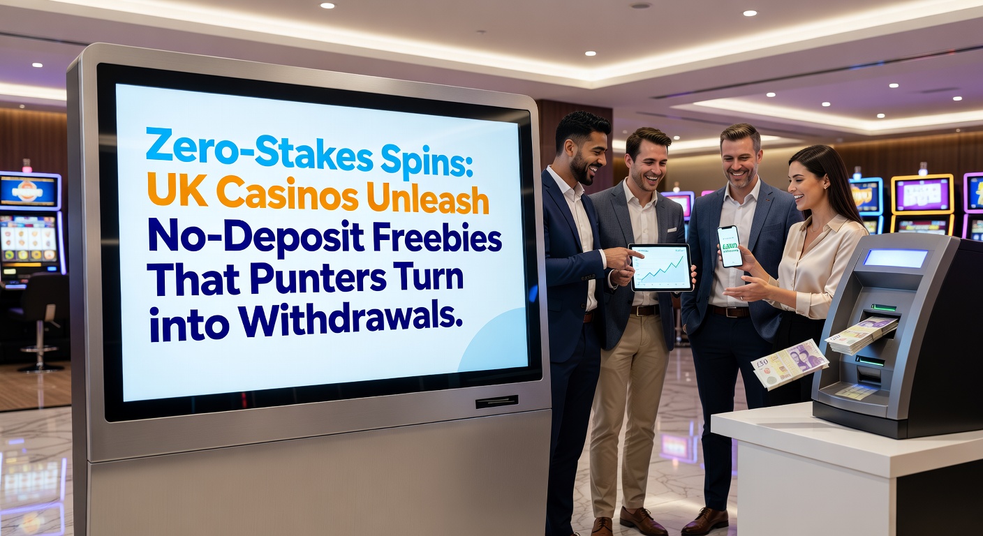 Vibrant slot machine reels spinning with free spin symbols glowing, representing no-deposit casino offers in the UK market