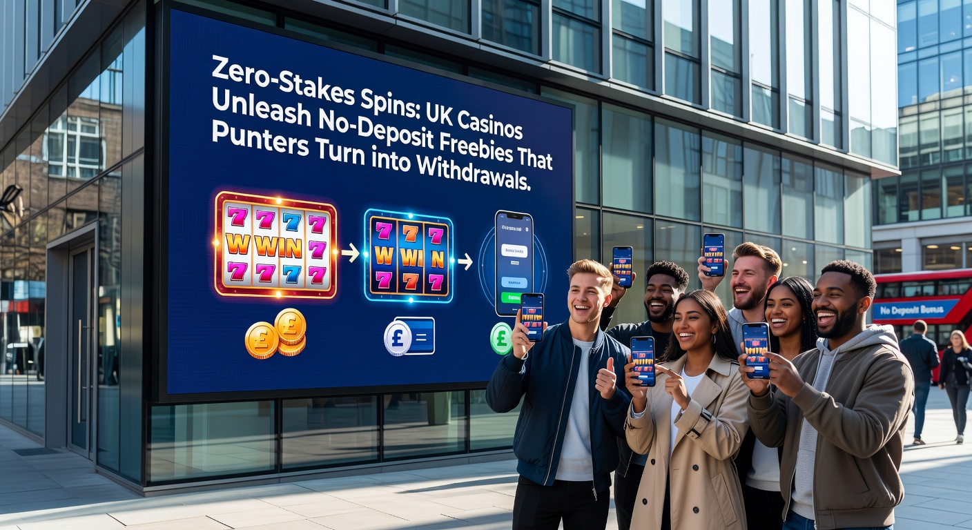 Player's screen showing a no-deposit free spin bonus activation on a colorful UK casino slot, with winnings accumulating toward cashout